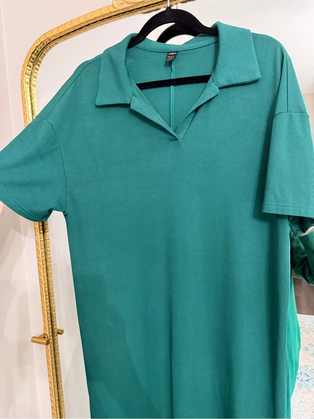 SHEIN Teal Ribbed Polo Dress - Picture 3 of 4
